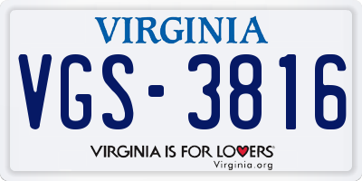 VA license plate VGS3816
