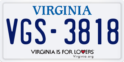 VA license plate VGS3818