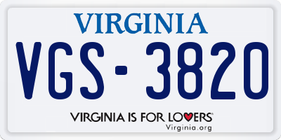 VA license plate VGS3820