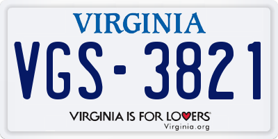 VA license plate VGS3821