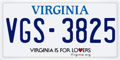 VA license plate VGS3825
