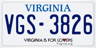 VA license plate VGS3826