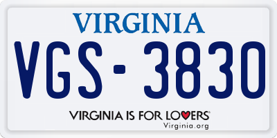 VA license plate VGS3830