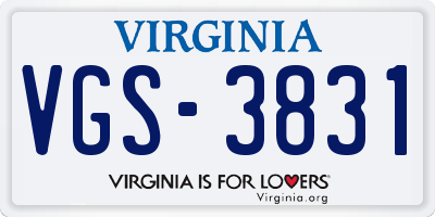 VA license plate VGS3831