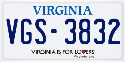 VA license plate VGS3832