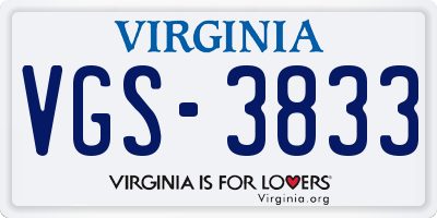 VA license plate VGS3833