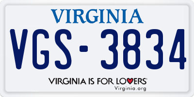 VA license plate VGS3834
