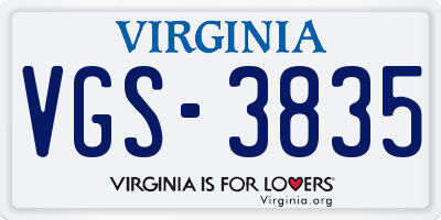 VA license plate VGS3835