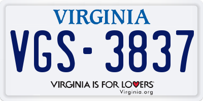 VA license plate VGS3837