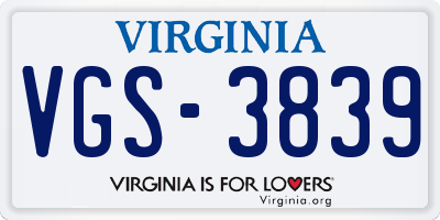 VA license plate VGS3839