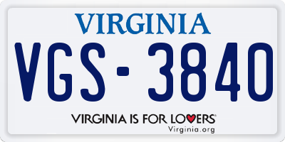 VA license plate VGS3840