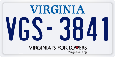 VA license plate VGS3841