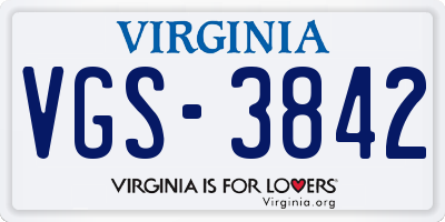 VA license plate VGS3842