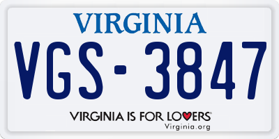 VA license plate VGS3847
