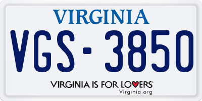 VA license plate VGS3850