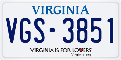 VA license plate VGS3851