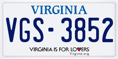VA license plate VGS3852