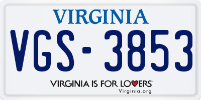 VA license plate VGS3853
