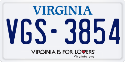 VA license plate VGS3854