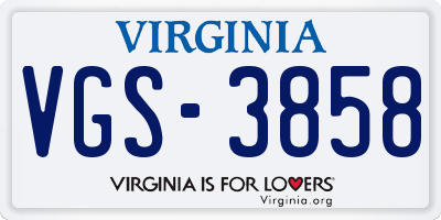 VA license plate VGS3858