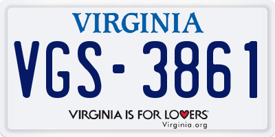 VA license plate VGS3861