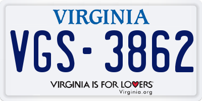 VA license plate VGS3862