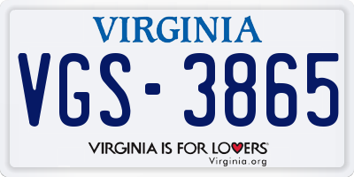 VA license plate VGS3865