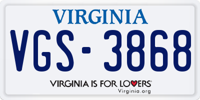 VA license plate VGS3868