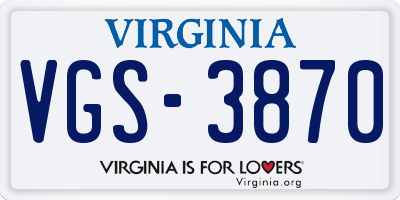 VA license plate VGS3870
