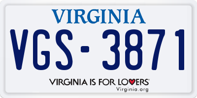 VA license plate VGS3871