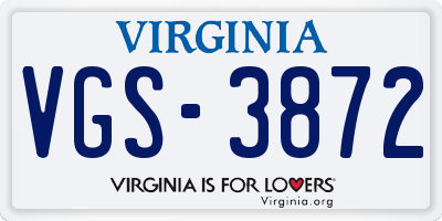 VA license plate VGS3872