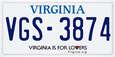 VA license plate VGS3874