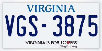 VA license plate VGS3875
