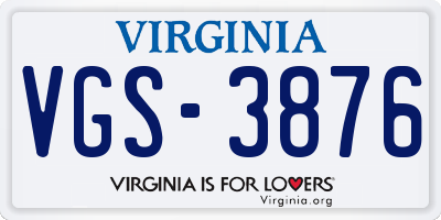 VA license plate VGS3876
