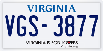 VA license plate VGS3877