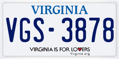 VA license plate VGS3878