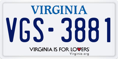 VA license plate VGS3881