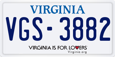 VA license plate VGS3882