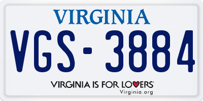 VA license plate VGS3884
