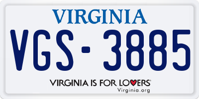 VA license plate VGS3885