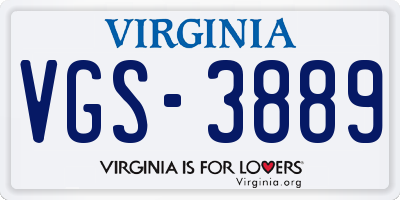 VA license plate VGS3889