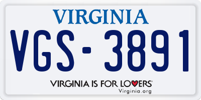 VA license plate VGS3891