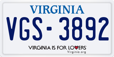 VA license plate VGS3892