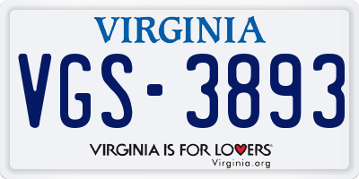 VA license plate VGS3893