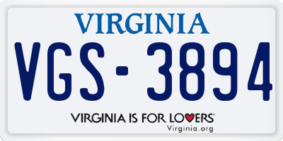 VA license plate VGS3894
