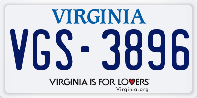VA license plate VGS3896