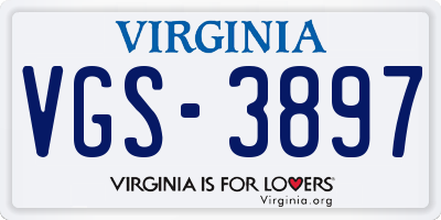 VA license plate VGS3897