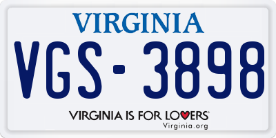 VA license plate VGS3898