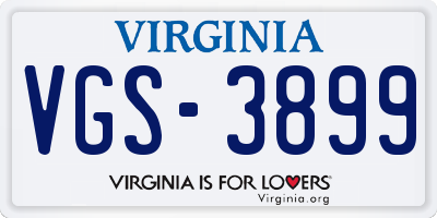 VA license plate VGS3899