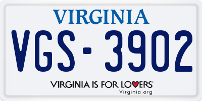 VA license plate VGS3902